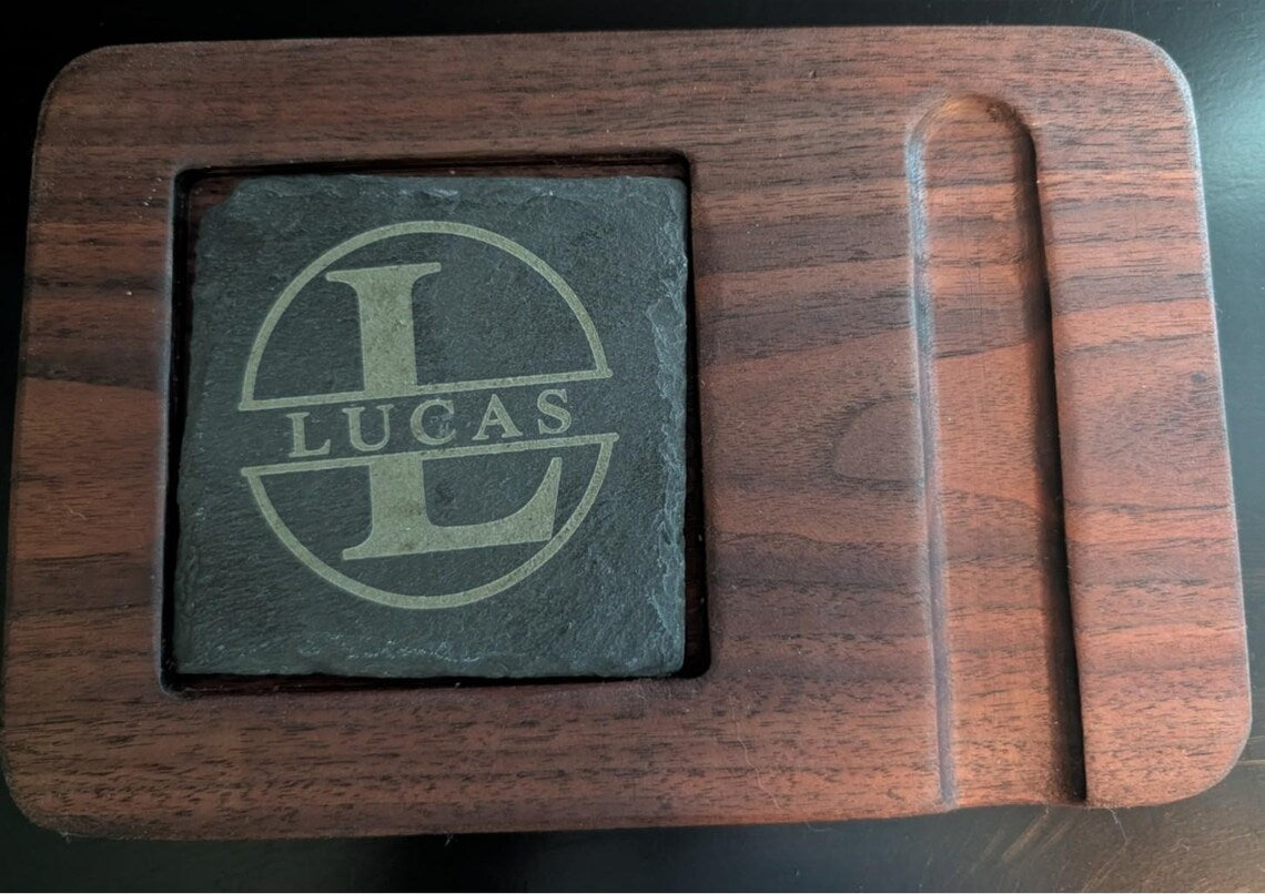 PERSONALIZED CIGAR & WHISKEY COASTER BOARD
