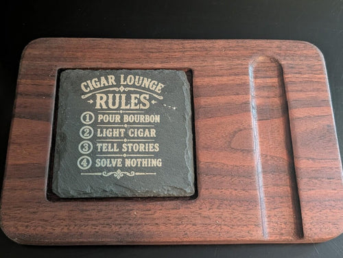 PERSONALIZED CIGAR & WHISKEY COASTER BOARD