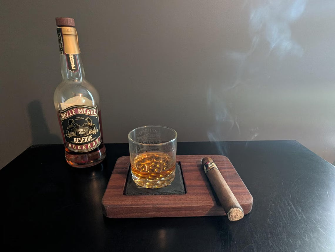 PERSONALIZED CIGAR & WHISKEY COASTER BOARD